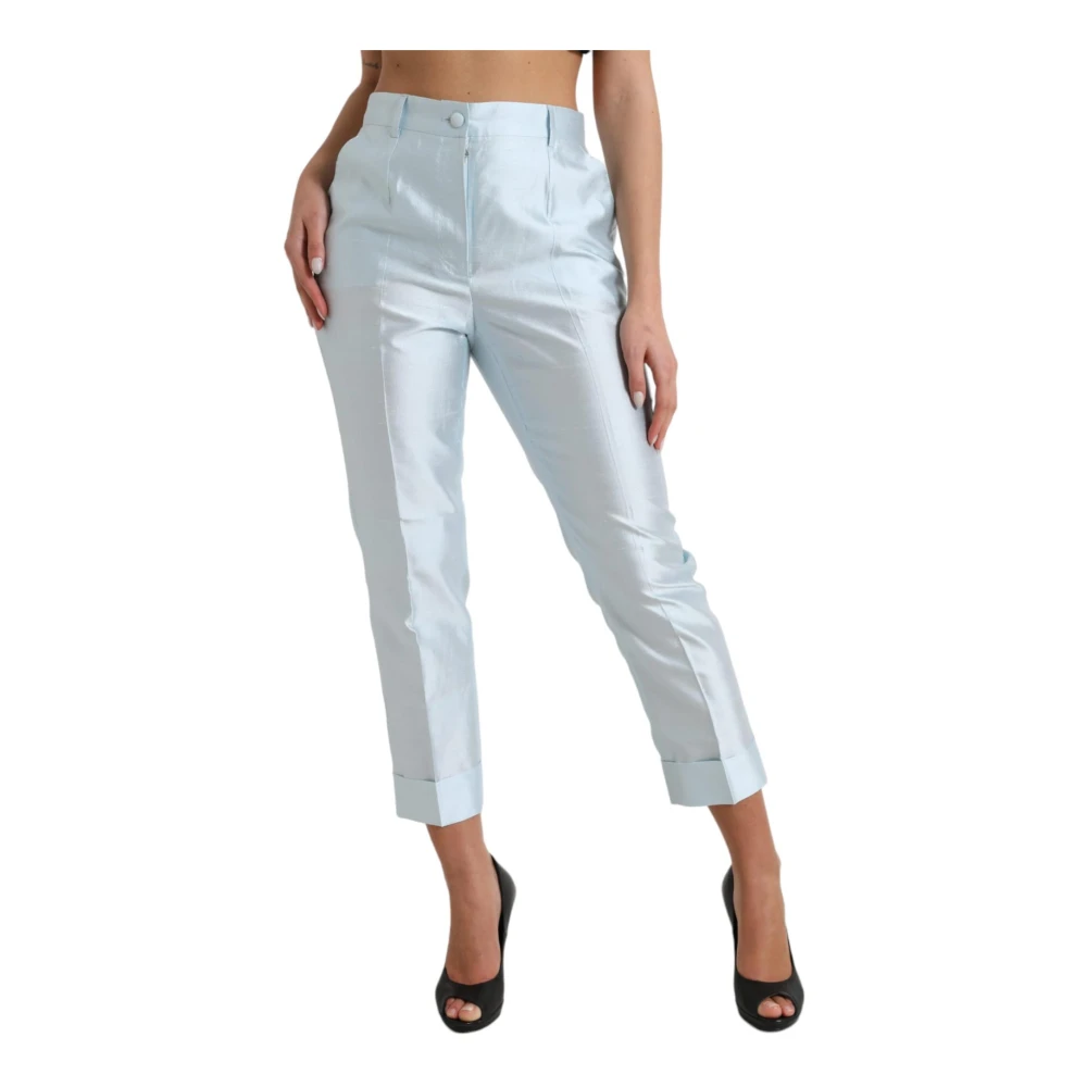 Dolce & Gabbana Zijden Hoge Taille Broek Hemelsblauw Blue Dames