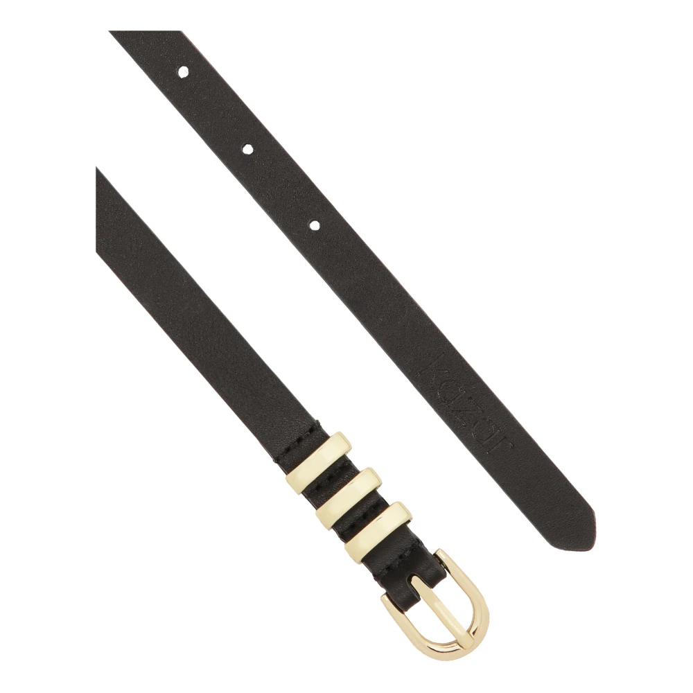 Kazar Smalle zwarte riem met drie metalen lussen Black Dames