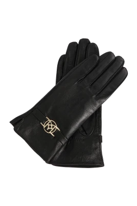 Svarta läderhandskar med monogramrem