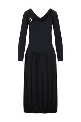 Cowl Neck Gathered Midi Dress