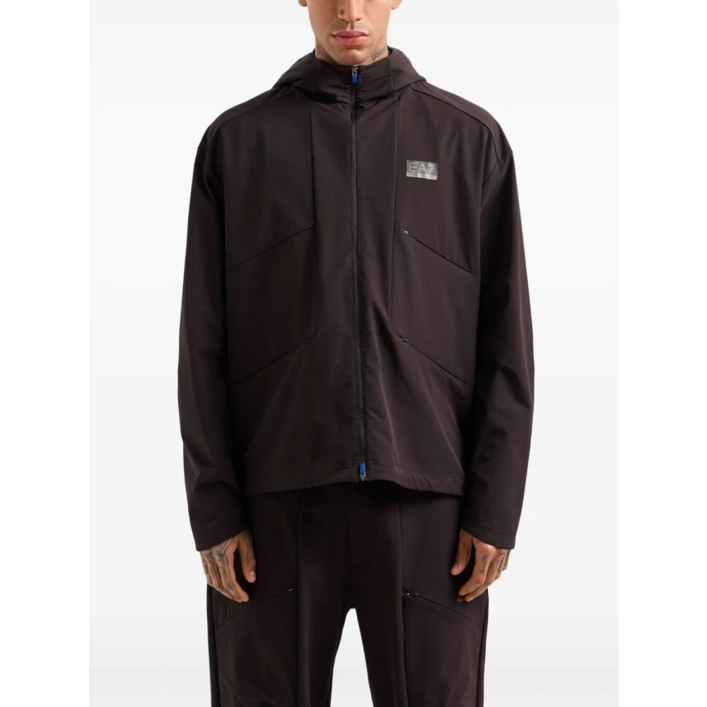 Emporio Armani EA7 Zwarte Sweater met Logopatch en Capuchon Black Heren