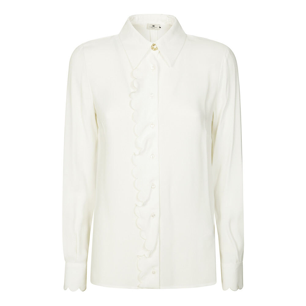 Tシャツ・カットソー ELISABETTA FRANCHI Printed silk voile blouse Elisabetta Franchi georgette shirt with ruffled neckline for