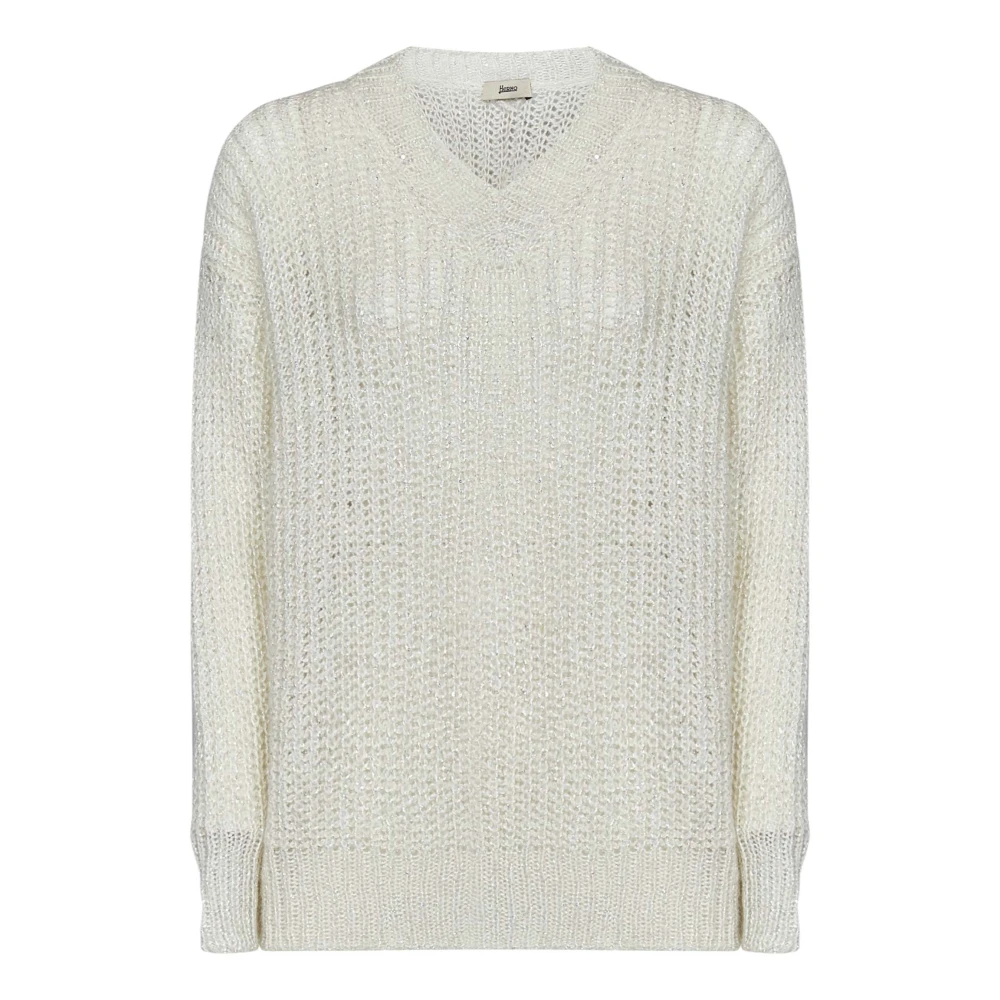 Herno Witte V-hals Sweater met Metalen Details White Dames