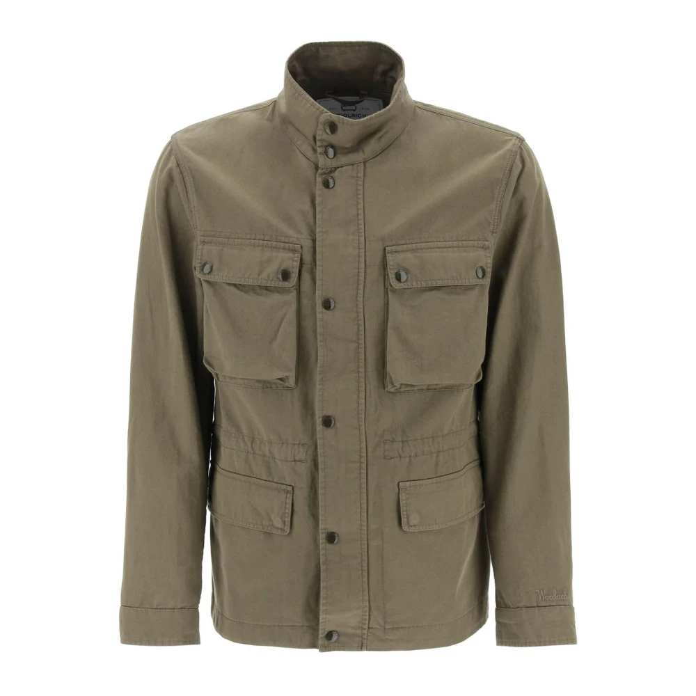 Woolrich Militärstil Bomull Linne Field Jacket Green, Herr