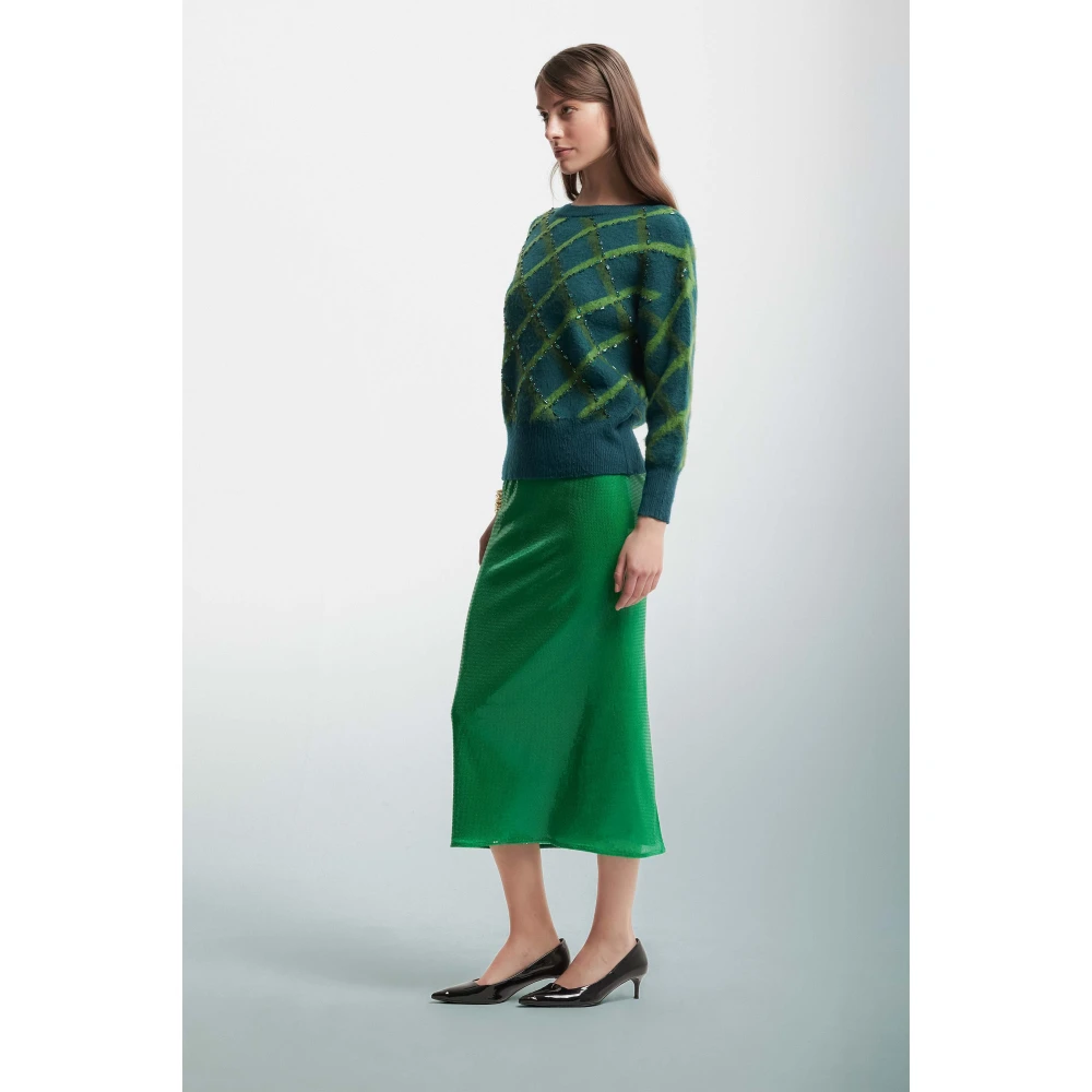 Kocca Diamantpatroon Trui met Strass Green Dames