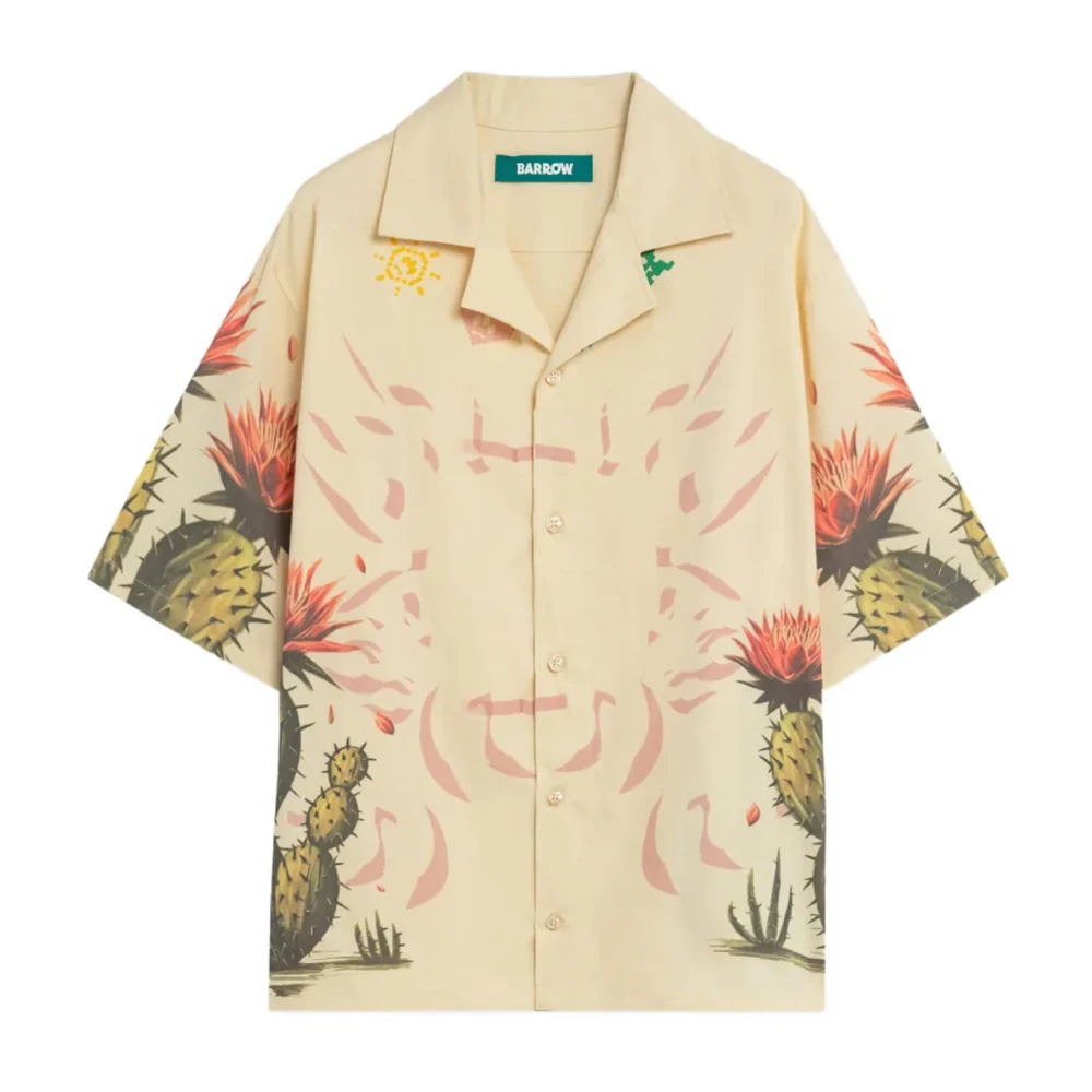Barrow Men's Beige Camicia Con Stampa Maniche Corte Colletto - Short Sleeve Shirts - S - Shirts
