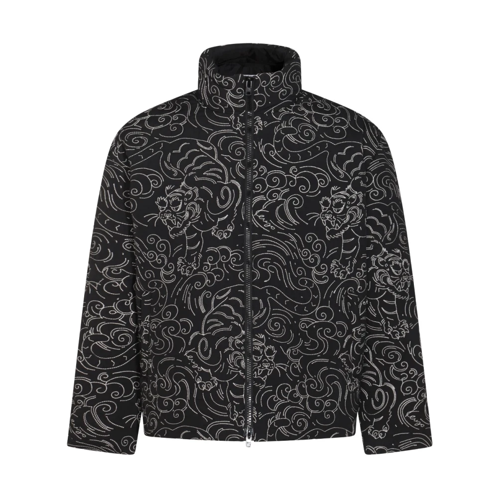 Kenzo Zwarte Nylon Donsjas met Patroon Black Heren