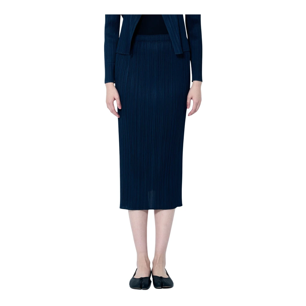 Issey Miyake Elegante Geplooide Kokerrok Blue Dames