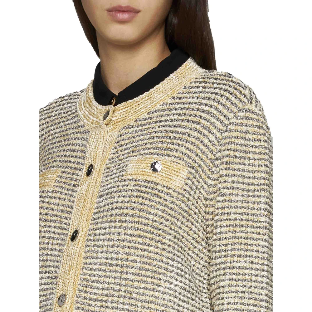 TORY BURCH Metallic Streep Gebreide Trui Gray Dames