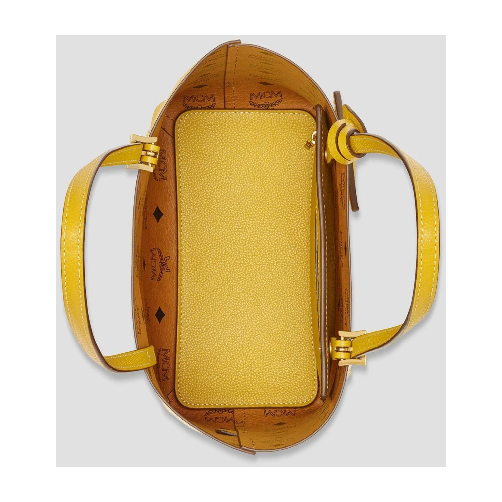MCM Hemel Shopper van leer met logoprint Yellow Dames