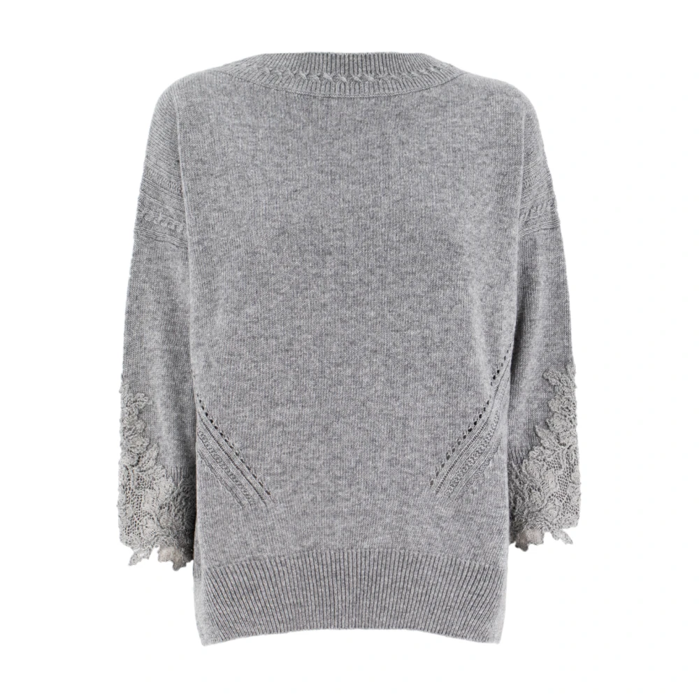 Ermanno Scervino Elegant Floral Lace Sweater Gray Dames