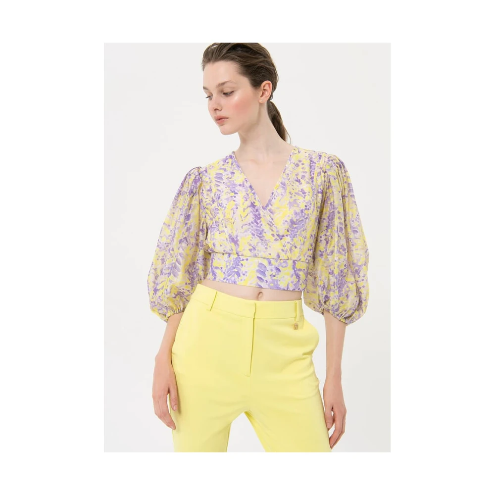 Fracomina Abstracte wikkelblouse met ballonmouwen Multicolor Dames
