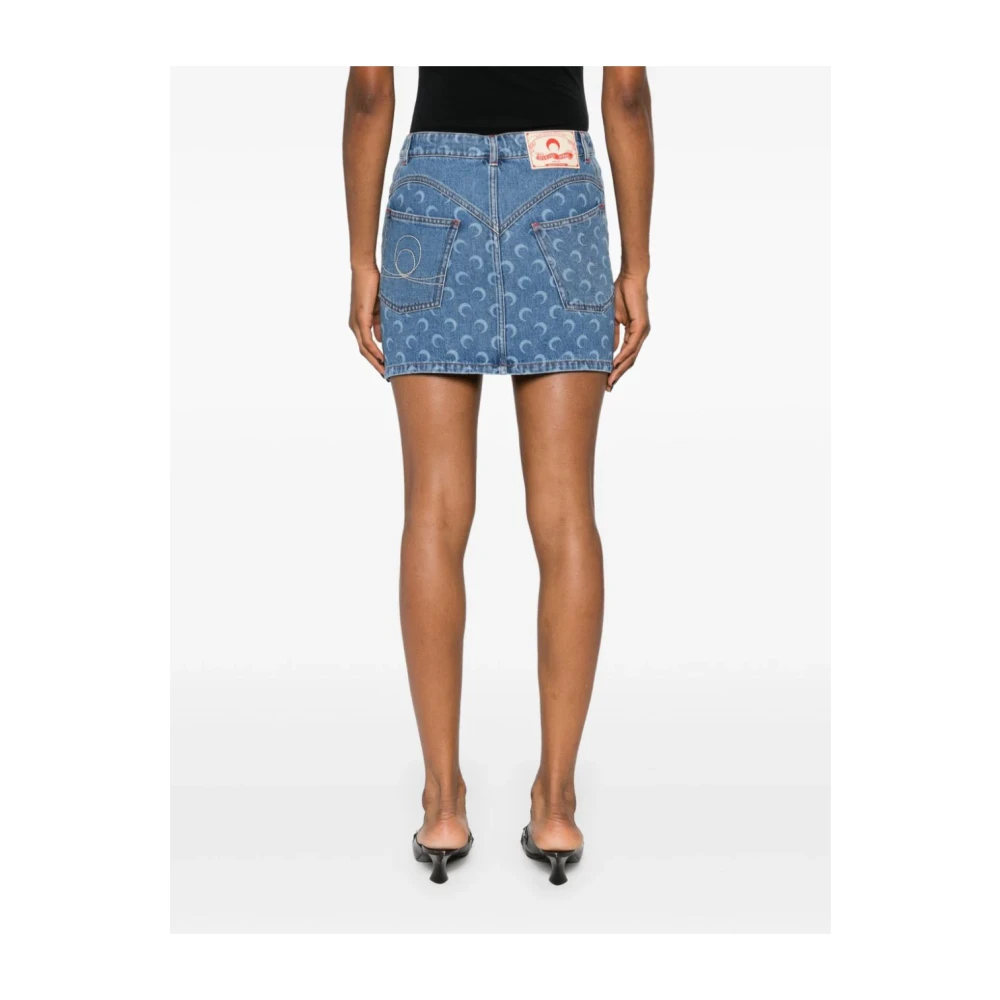 Marine Serre Blauwe Denim Rok met Zakken Blue Dames