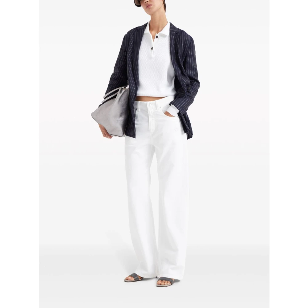 BRUNELLO CUCINELLI Witte Katoenen Geribbelde Gebreide Polo White Dames