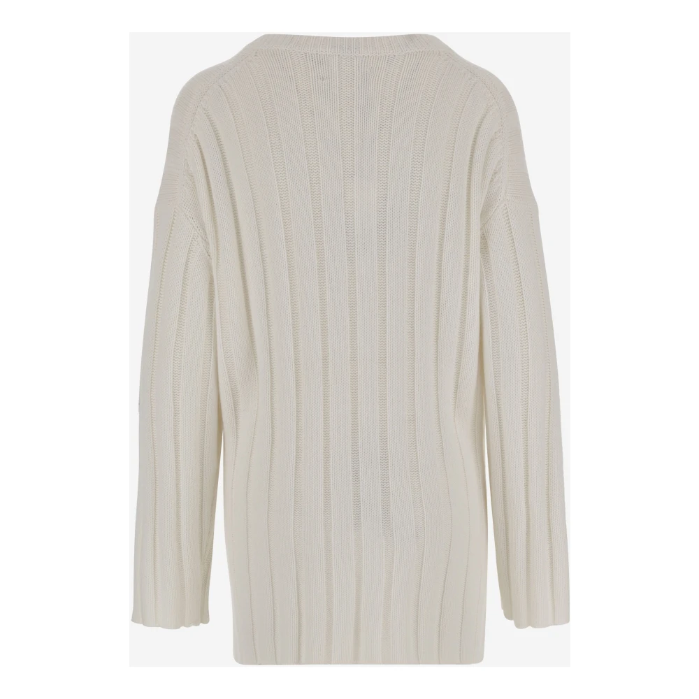 allude Katoen Kasjmier Crew Neck Gebreide kleding White Dames