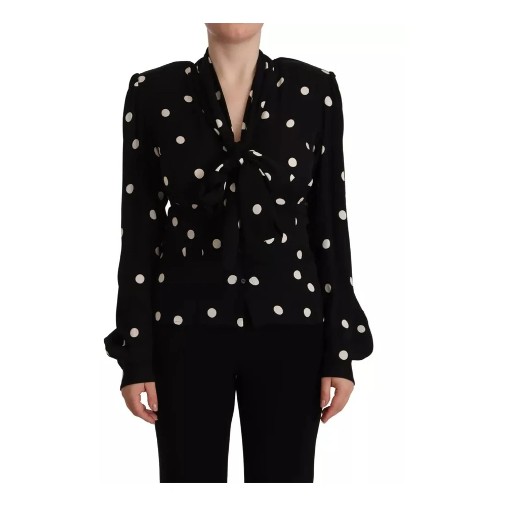 Dolce & Gabbana Zwarte Polka Dot Zijden Blouse Black Dames