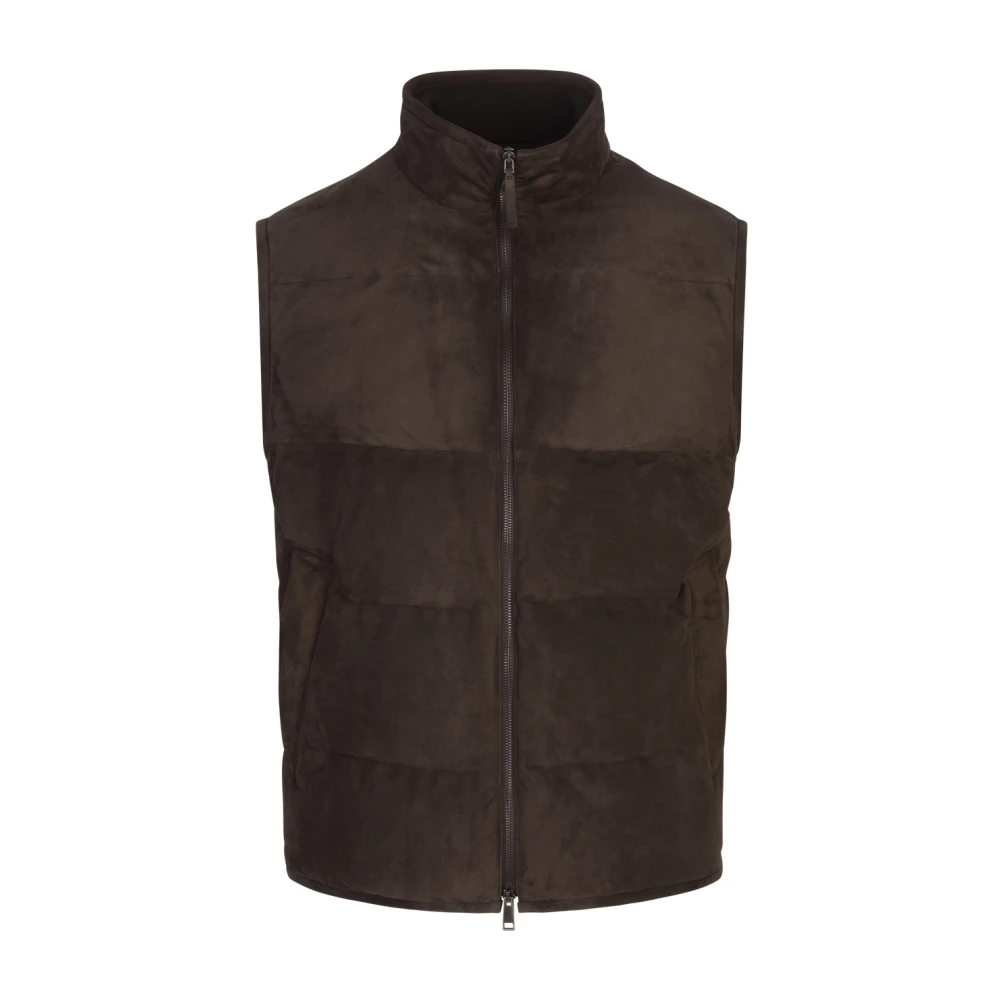 Ermenegildo Zegna Bruin Suède Gewatteerd Gilet Brown Heren