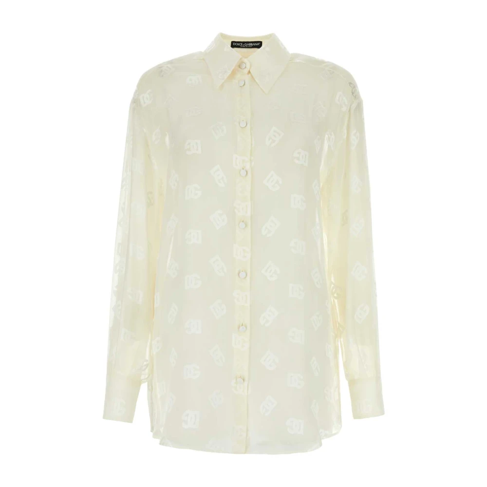Dolce & Gabbana Doorschijnende Ivory Viscose Blend Shirt White Dames