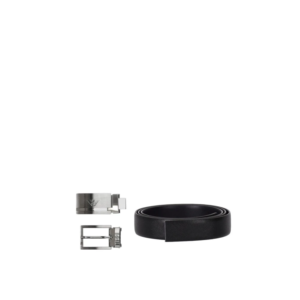 Emporio Armani Men's Black Belts, One Size, Blue/ Interchangeable Buckle Leather Belt