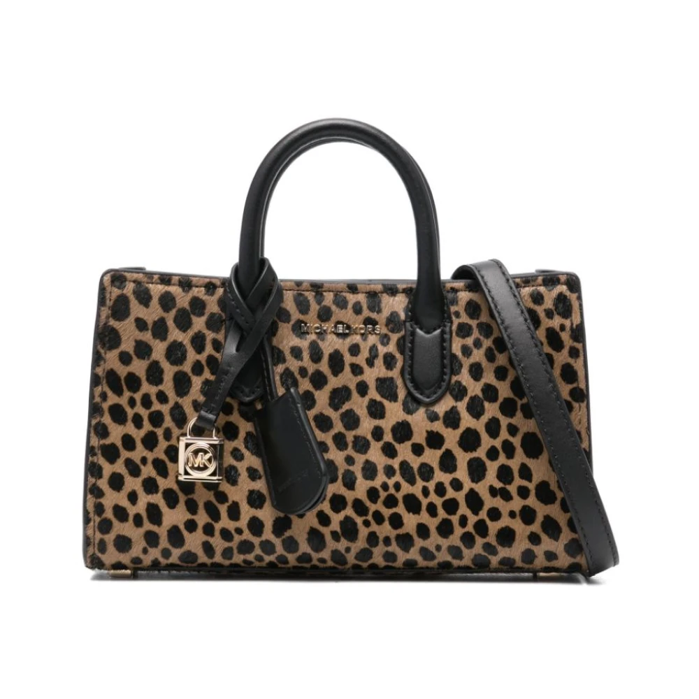 Michael Kors Scarlett Extra-Small Cheetah Print Kalfshaar Crossbody Tas Beige Dames