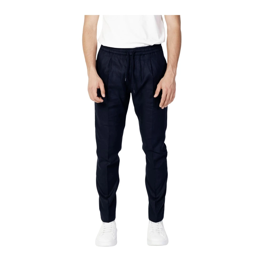 Antony Morato Men's Blue Plain Linen-Viscose Trousers