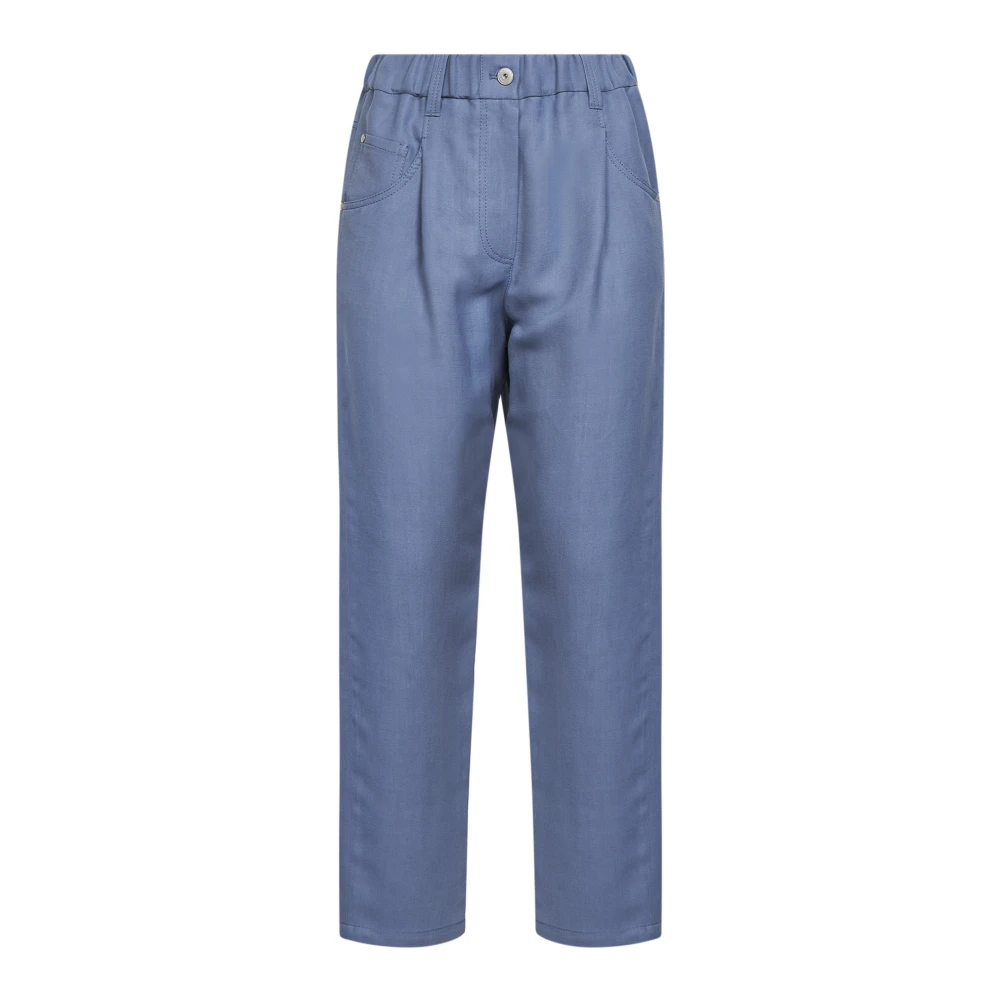 Brunello Cucinelli Women's Blue Straight Trousers, L, Baggy Trousers
