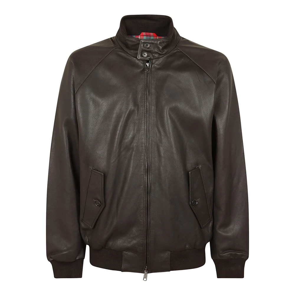 Baracuta Donkerbruine leren jas Geribbelde manchetten Brown Heren