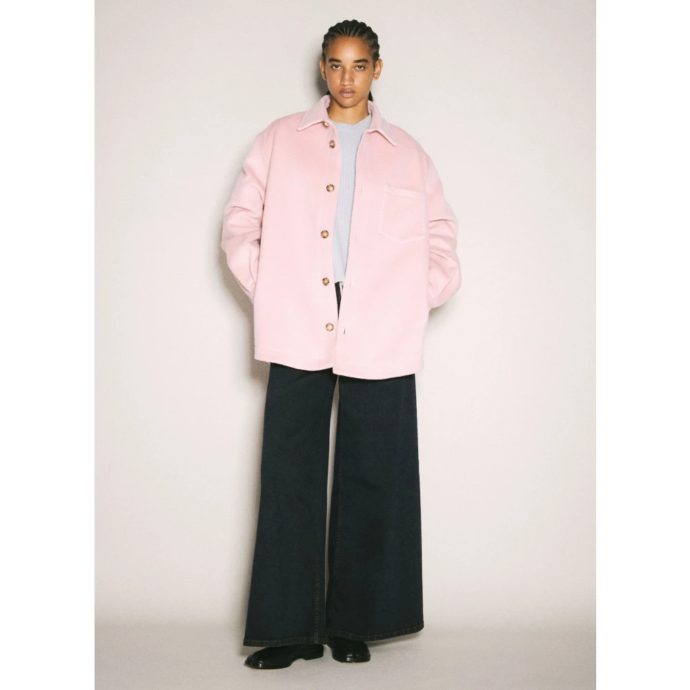 Marni Logo Stitch Wollen Jas Knoopsluiting Pink Dames
