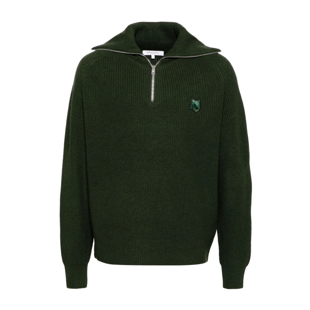 Maison Kitsuné Bosgroene Sailor Kraag Zip-Up Sweater Green Heren