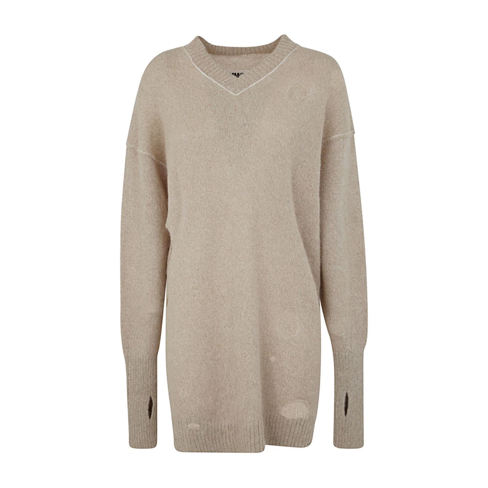 MM6 Maison Margiela V-hals Mini Jurk Beige Dames