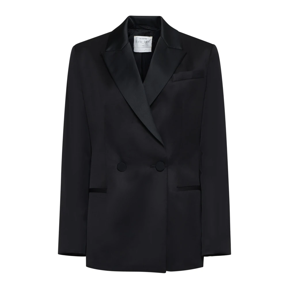 Forte Forte Svart Ull Tuxedo Jacka Satin Revers Black, Dam