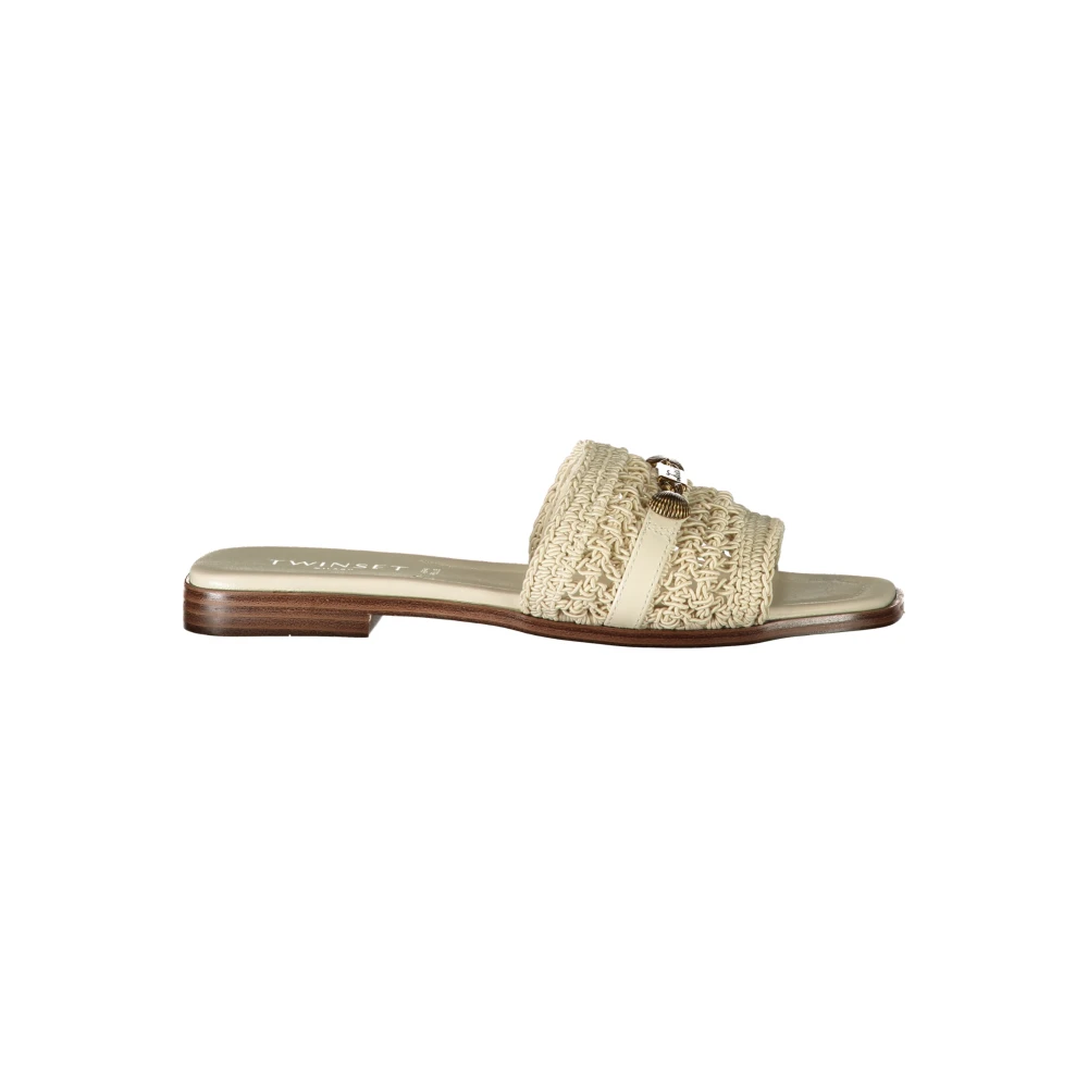 Twinset Women's Beige Sliders, 6 Uk, Crochet Sandals With Appliqués