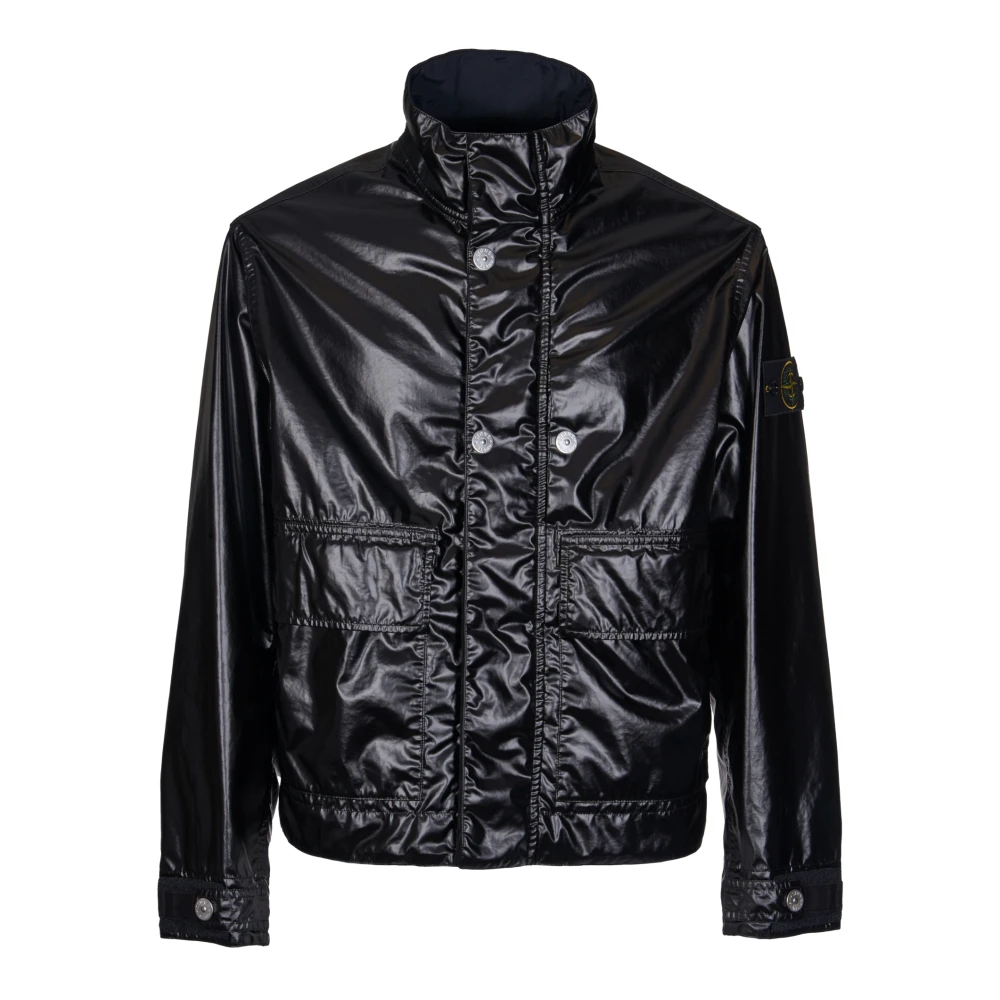 Stone Island Zwarte Lichtgewicht Katoenen Jas met Polyester Vulling Black Heren
