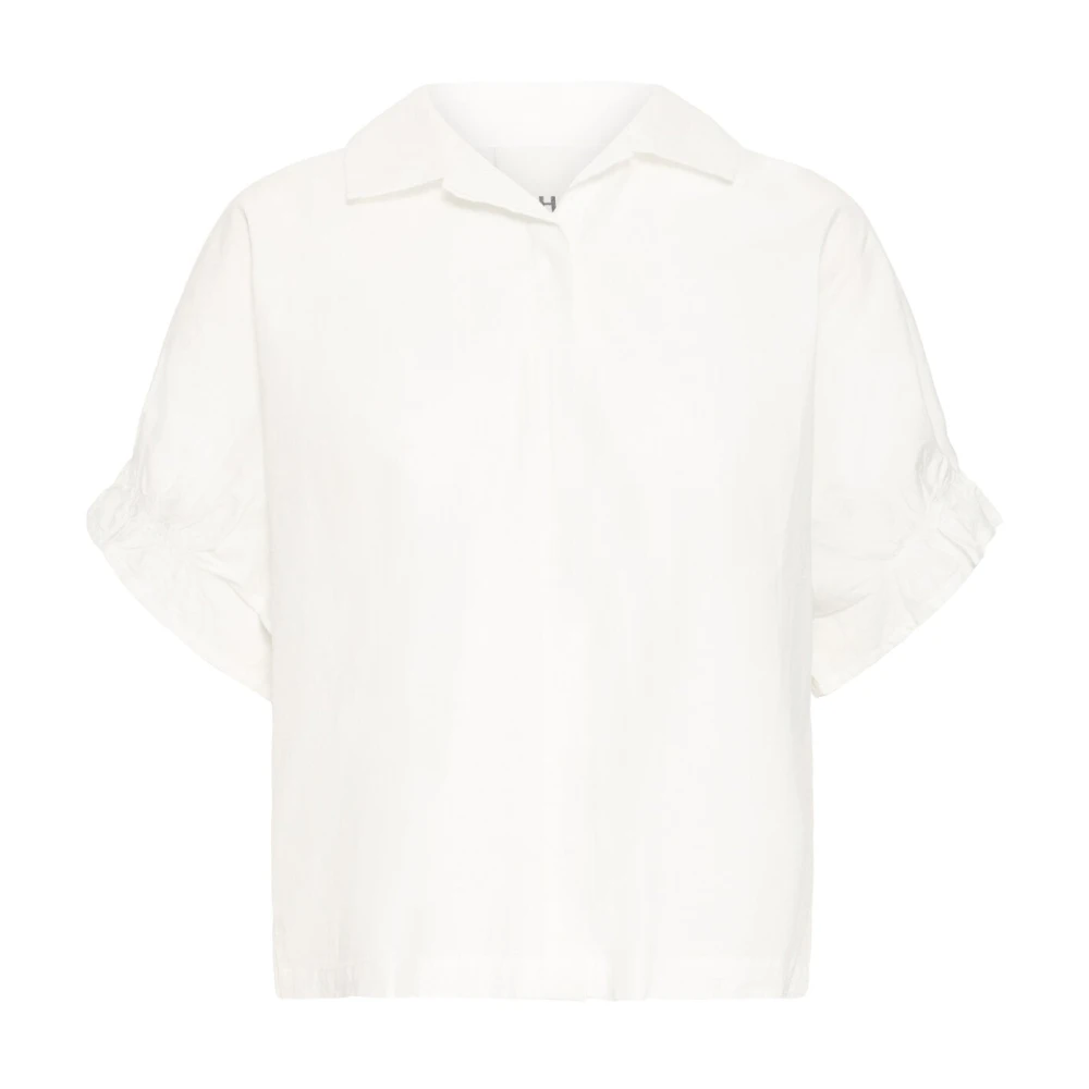 Ichi White Cloud Dancer Feminine Shirt With Puff Sleeves - Female - Shirts - M - Blouses & Shirts