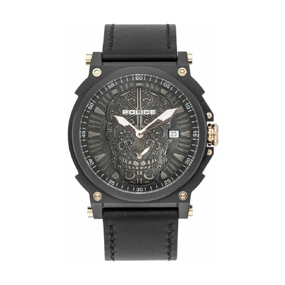 Police Men's Black Watches, One Size, Collin Leather Analog Watch