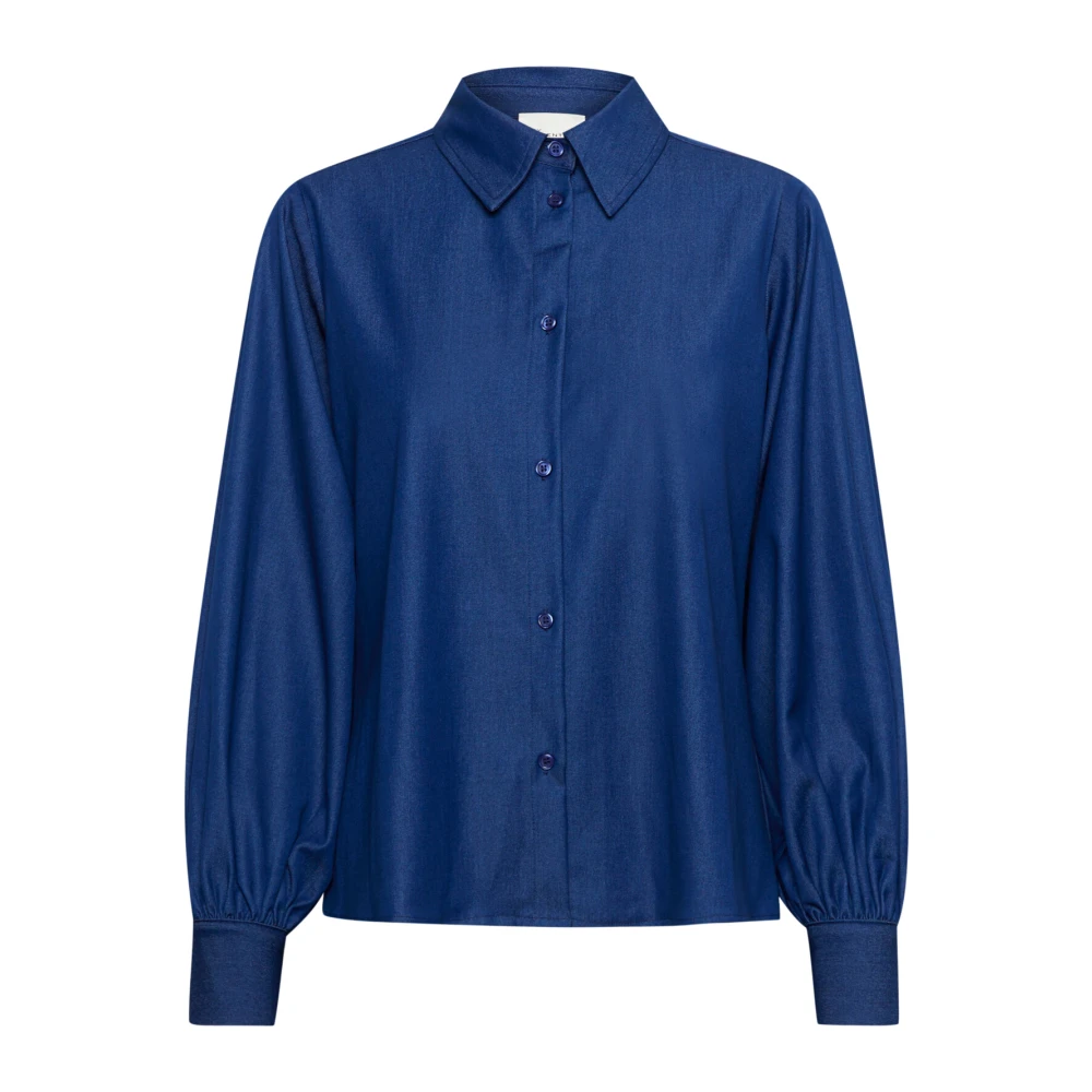 My Essential Wardrobe Elegant Puff Sleeve Shirt Blouse Blue Dames