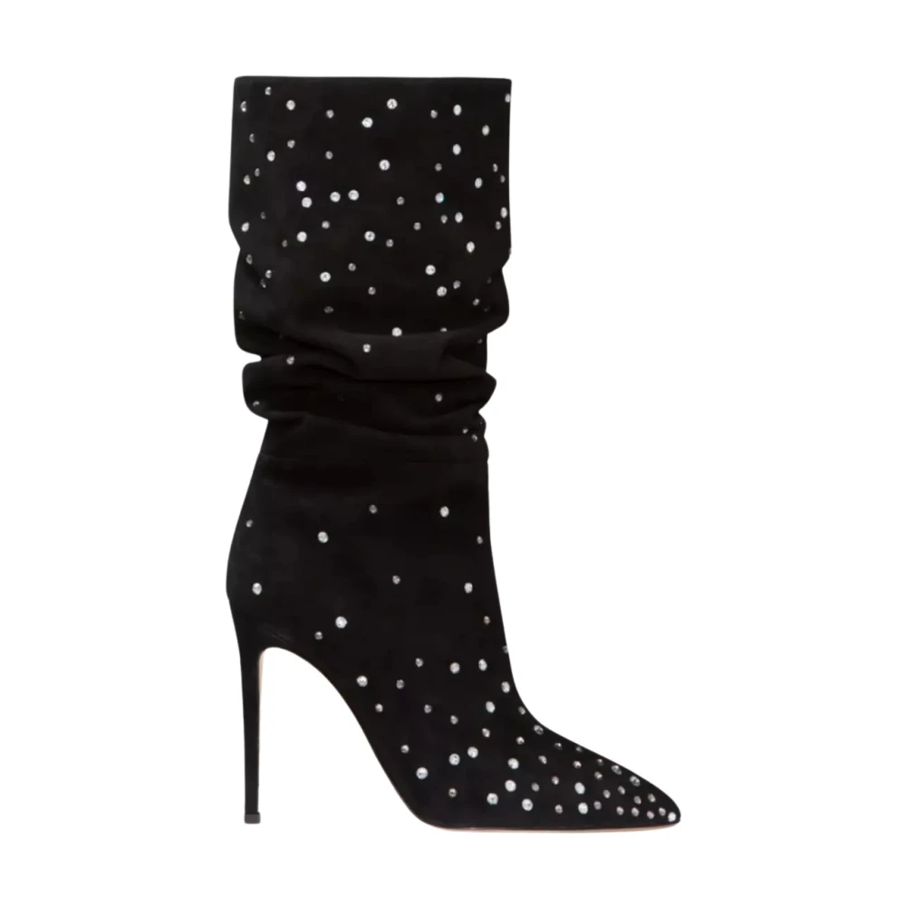 Paris Texas Women's Black Heeled Boots, 4 1/2 Uk, Suede Crystal Stiletto Boots