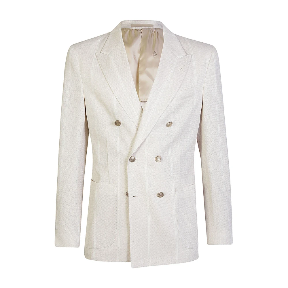 Eleventy Men's Beige Double-Breasted Linen Cotton Jacket - Blazers - S - Jackets