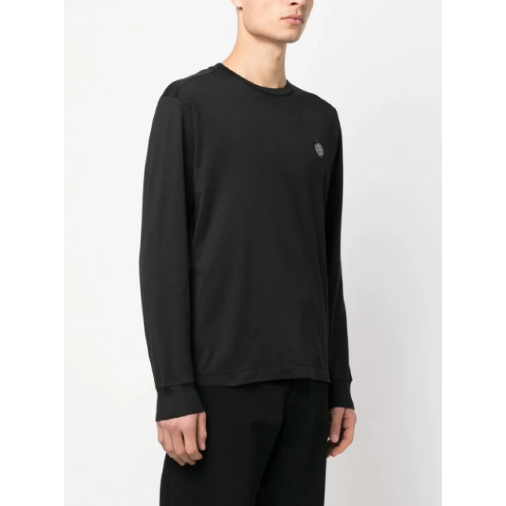 Stone Island Zwarte Katoenen Longsleeve T-Shirt Black Heren