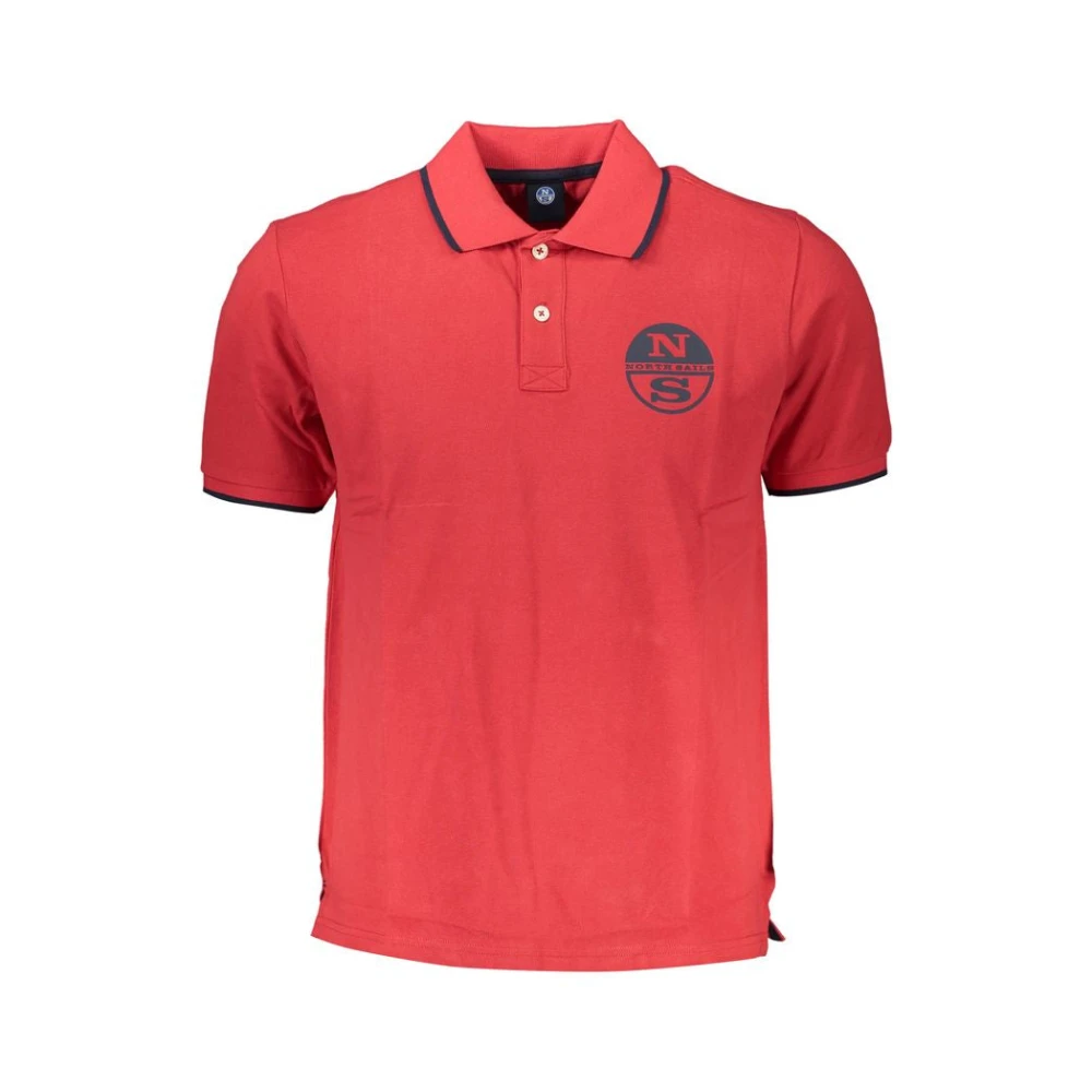 North Sails Men's Red Cotton Polo Shirt With Print - Polo Shirts - S- Tops