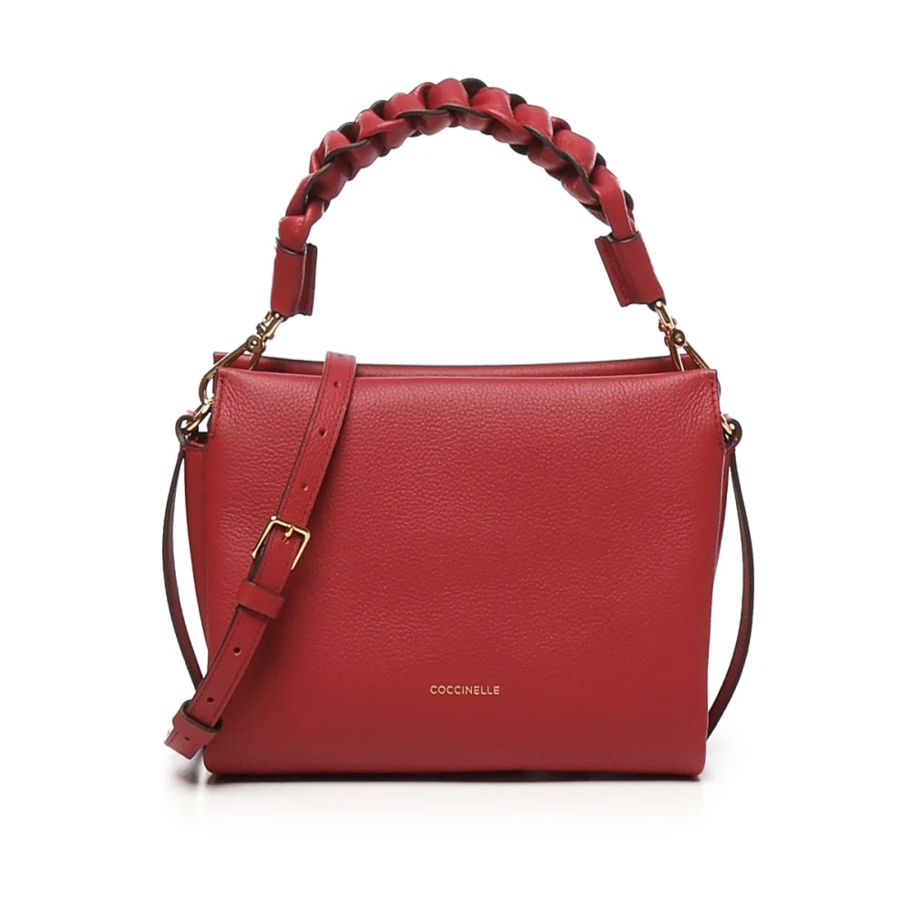 Coccinelle Rode Leren Schoudertas met Gevlochten Handvat Red Dames