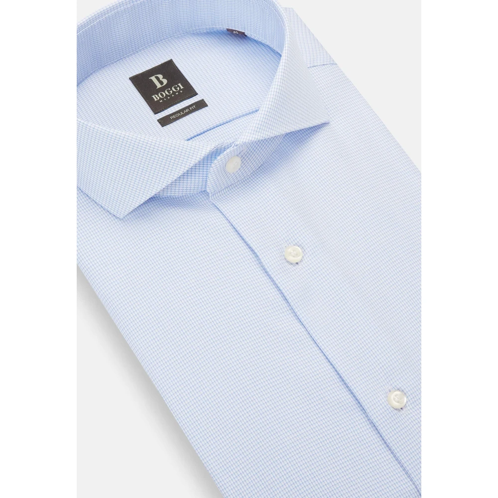Boggi Milano Ultimate NON Iron Twill Geruite Katoenen Regular Fit Overhemd Blue Heren