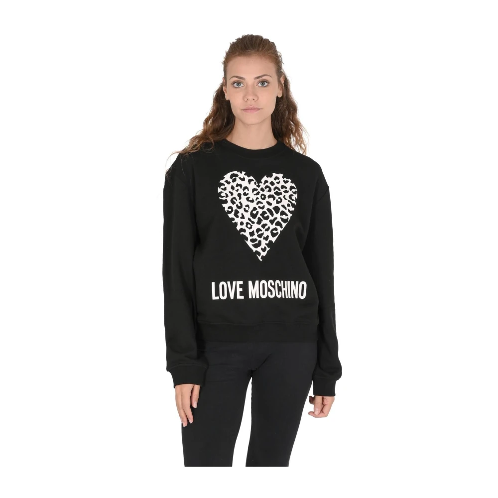 Love Moschino Women's Black Leopard Heart Sweatshirt