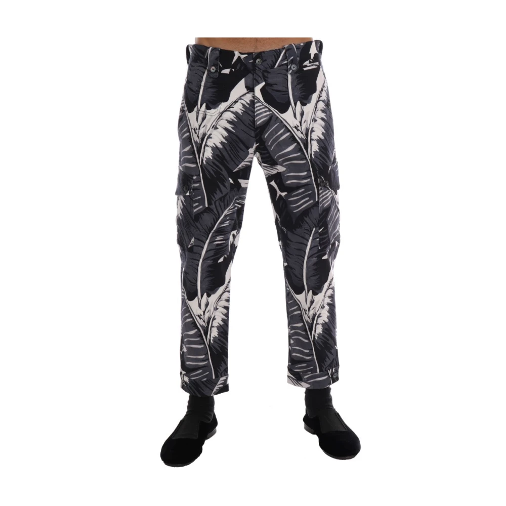 Dolce & Gabbana Men's Black Tropical Leaf Cotton Pants