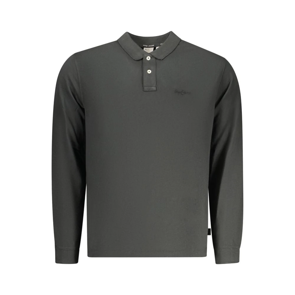 Pepe Jeans Men's Black Polo Shirts, Xl, Long-Sleeved Polo Shirt