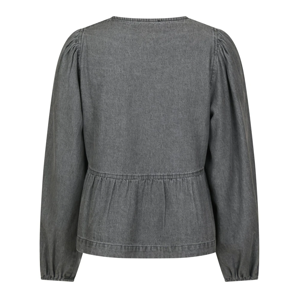 NEO NOIR Grijze Denimblouse met Strik voor Gray Dames