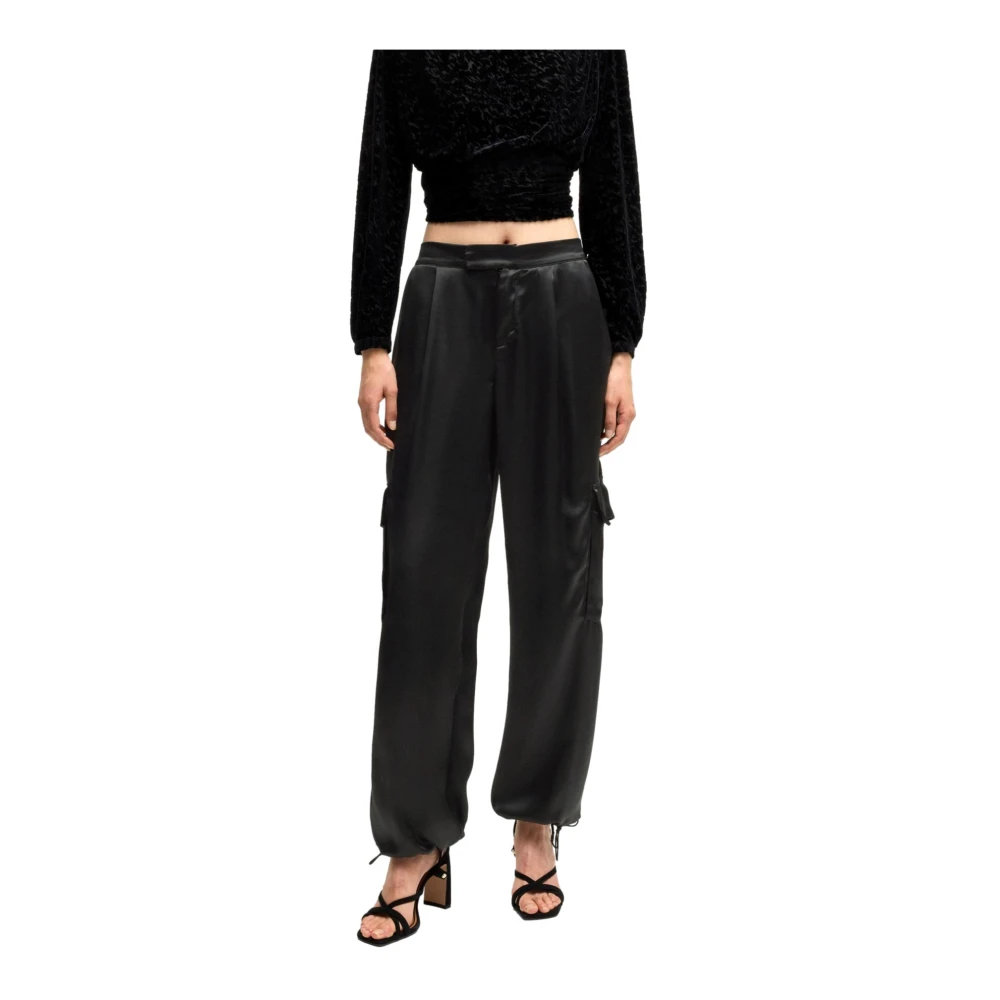Hugo Boss Cargo Broek Straight Fit Satijn Zwart Black Dames
