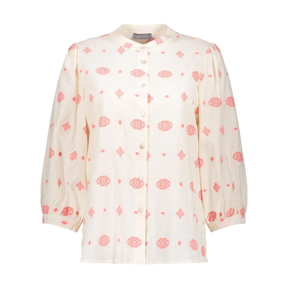 Geisha Geborduurde Blouse in Off-White Koraal Multicolor Dames