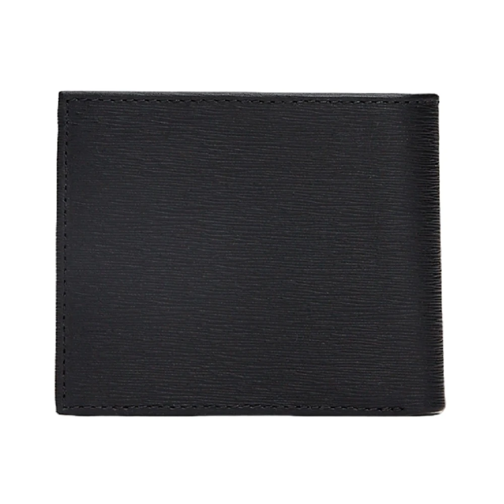 Tommy Hilfiger Zwarte Leren Portemonnee Bifold Gehamerd Afwerking Black Heren