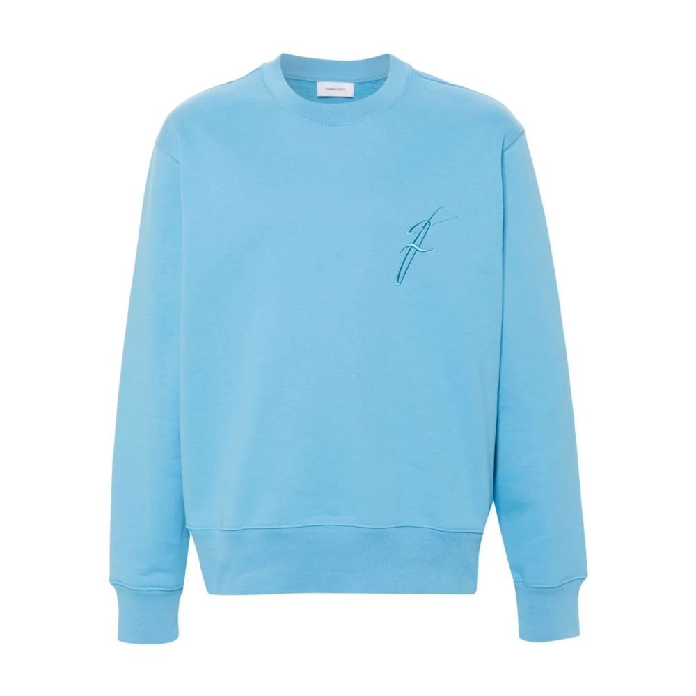 Salvatore Ferragamo Blauwe Geborduurde Crew Neck Sweater Blue Heren